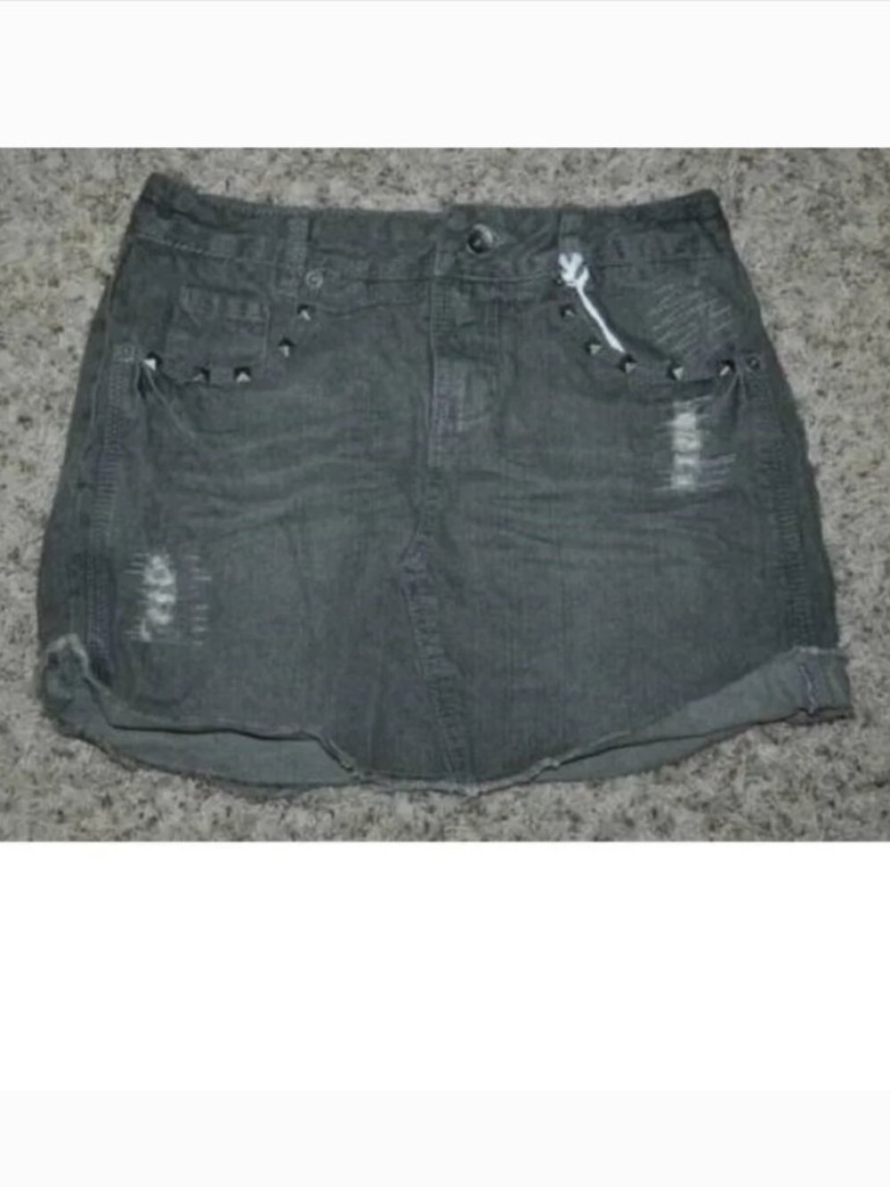 Hang Ten Jean Skirt 16 Girls Gray Adjustable Waist Distressed Embellished